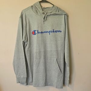 Champion Light Gray Hoodie with Blue Logo
